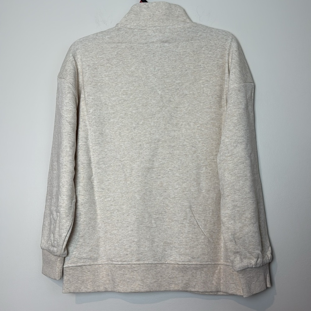 Mock Neck Henley Creme Beige Tan Button-Up Pullover Sweatshirt Size M NWT - Picture 9 of 9